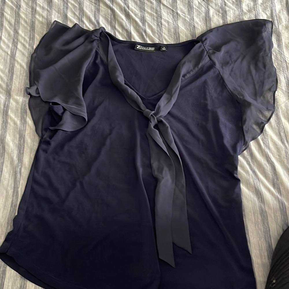 Blue blouse with see through sleeves